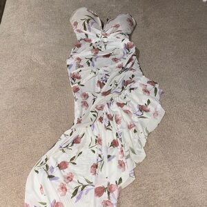 JLUXLABEL Strapless White and Pink Floral Dress